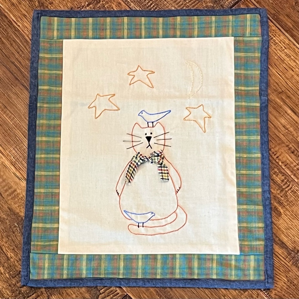 Cat Embroidered Wall Hanging or Table Topper